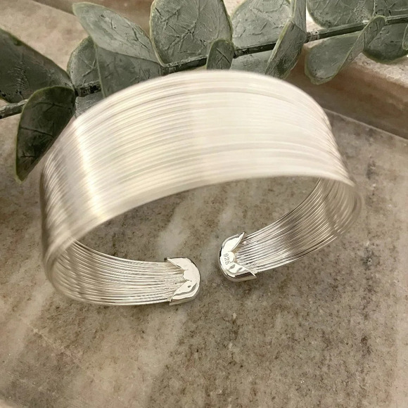 925 Sterling Silver Thick Bracelet Wide Large Cuff Bracelet Bangle Bracelet - Picture 6 of 6